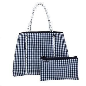 Willow Bay, BDAYDREAMER Neoprene Tote with Closure, Color:GINGHAM NAVY
