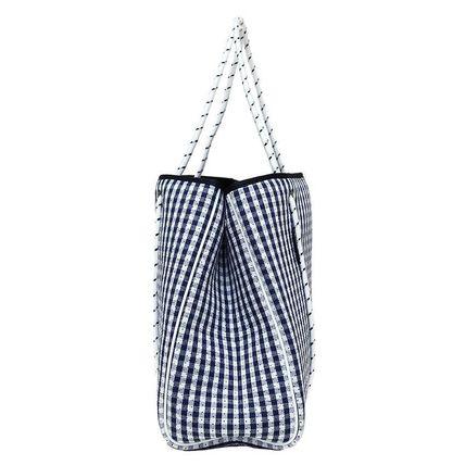 WillowBay - DAYDREAMER Neoprene Tote with Closure - GINGHAM NAVY