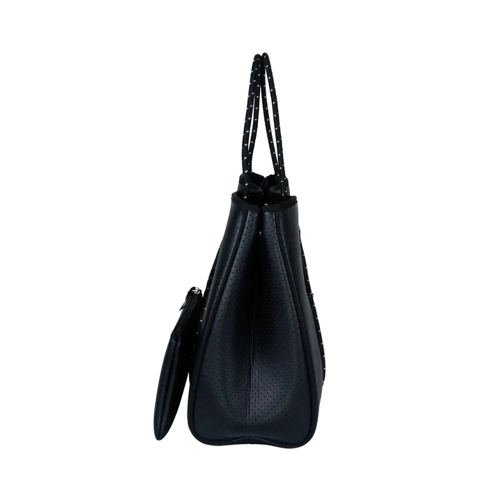 DAYDREAMER Neoprene Tote Bag with closure - BLACK LEATHER LOOK
