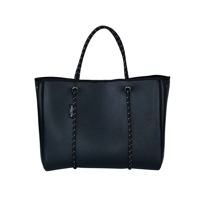 DAYDREAMER Neoprene Tote Bag with closure - BLACK LEATHER LOOK