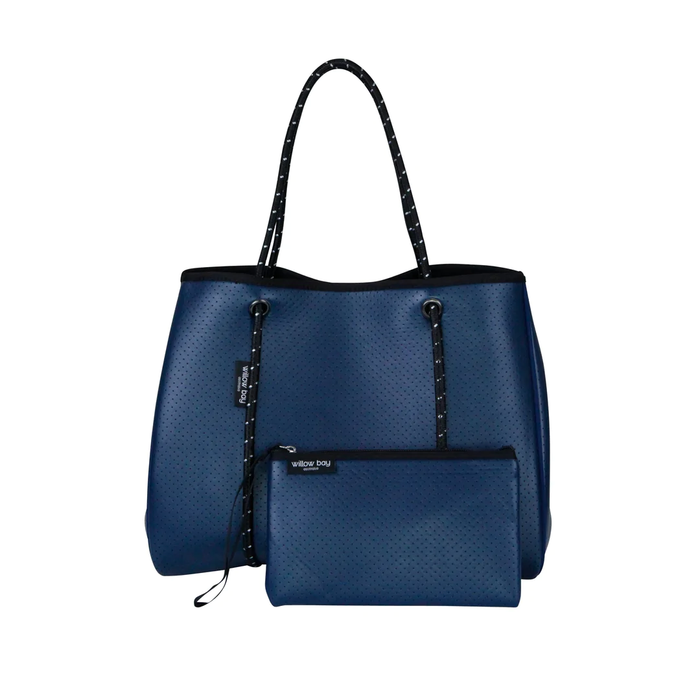 DAYDREAMER Neoprene Tote Bag with closure - NAVY LEATHER LOOK