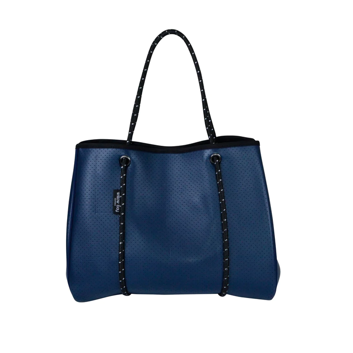 DAYDREAMER Neoprene Tote Bag with closure - NAVY LEATHER LOOK